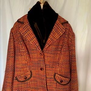 NWT Multicolor Vintage Blazer with mock fur collar